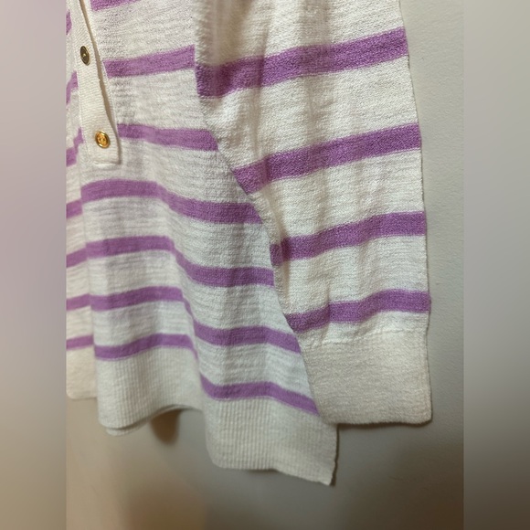 LOFT Striped Lightweight Sweater NWT – Lilac & Cream, Size L - Picture 4 of 5